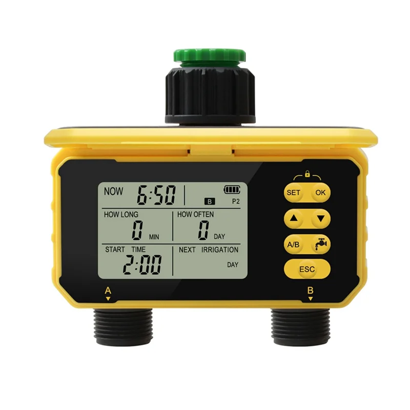 

AWAH 2-разъемный полив, автоматическое орошение, солнечная зарядка, цифровой спринклер, контроллер водяного клапана для сада на открытом воздухе