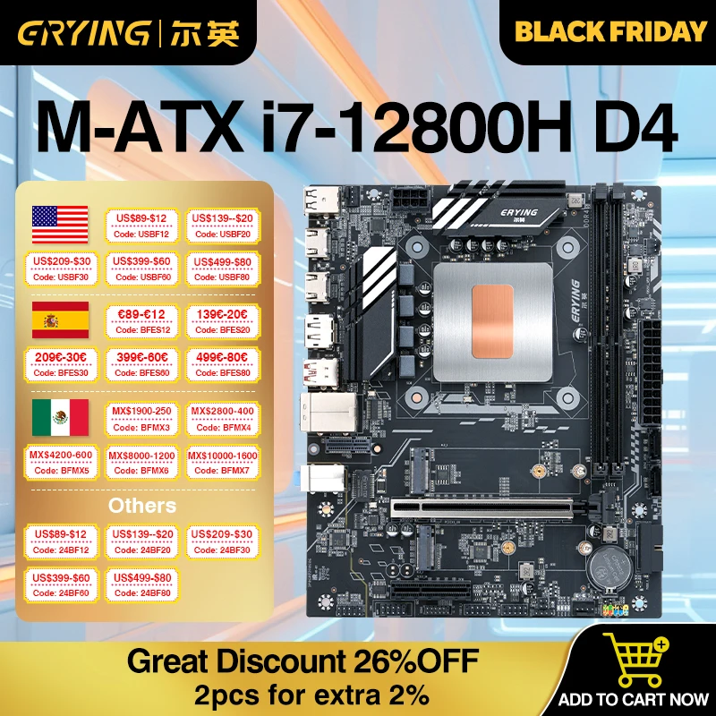 DIY Gaming Computer ERYING Desktops Motherboard CPU COMBO i7 12800H 14C20T DDR4 RAM Gaming PC Computer Assembly Set placa mae