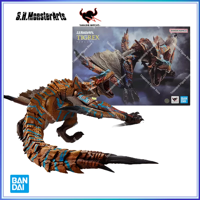 Original Bandai S.H.MonsterArts SHM Monster Hunter Tigrex full  Anime Figure PVC Boxed Collectible Model Toys Gifts