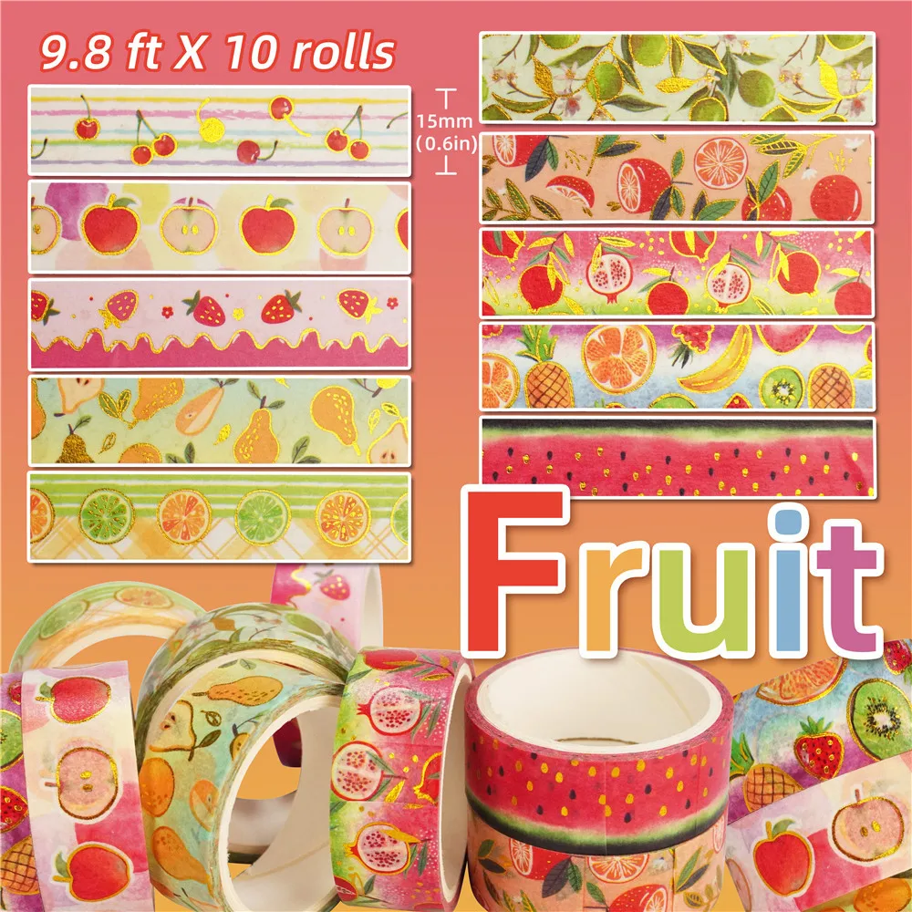 Imagem -03 - Cartoon Fruit Gilding Washi Tape Grupo Faça Você Mesmo Scrapbooking Adesivo Etiqueta de Fita Adesiva Escola e Escritório Abastecimento Papelaria 10 Pcs por Pacote