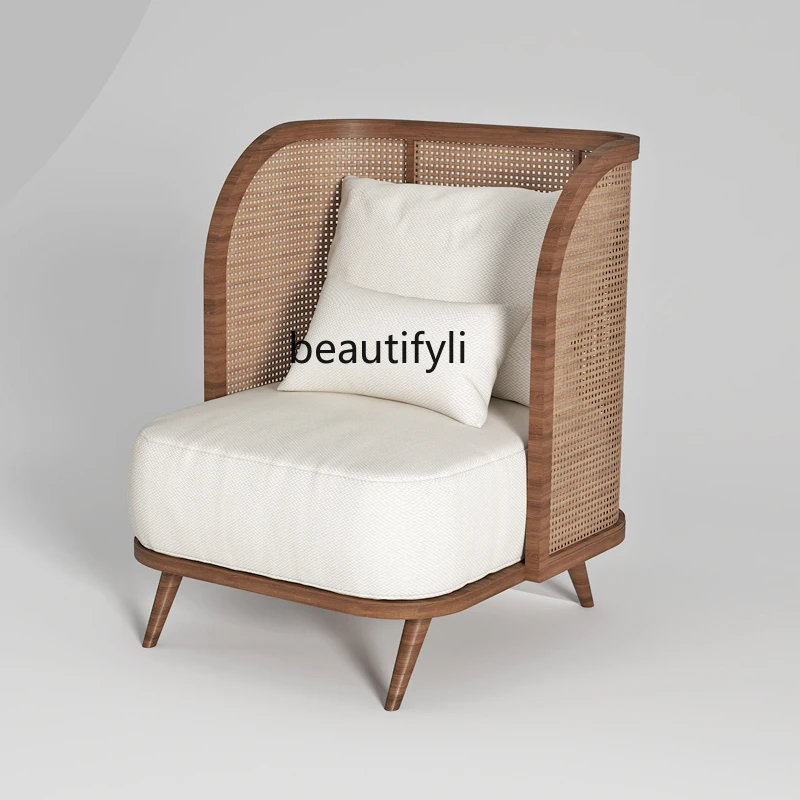 

Modern Minimalist Solid Wood Rattan Single-Seat Sofa Chair Homestay Hotel Double Sofa Furniture