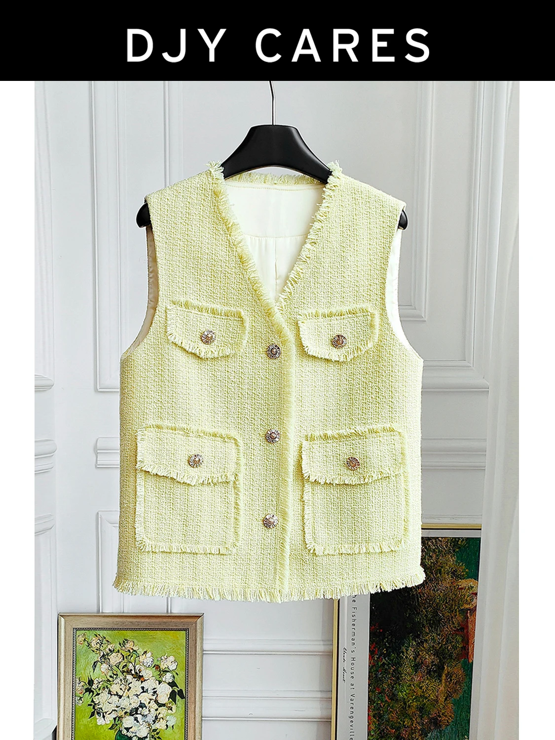 New Fashionable and stylish V-neck thin vest yellow slimming fringe top big  size