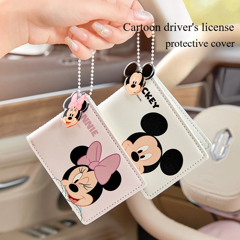 Minnie-funda protectora para licencia de conducir de coche, tarjetero de dibujos animados de Mickey, PU, impermeable, licencia de conducir de vehículo