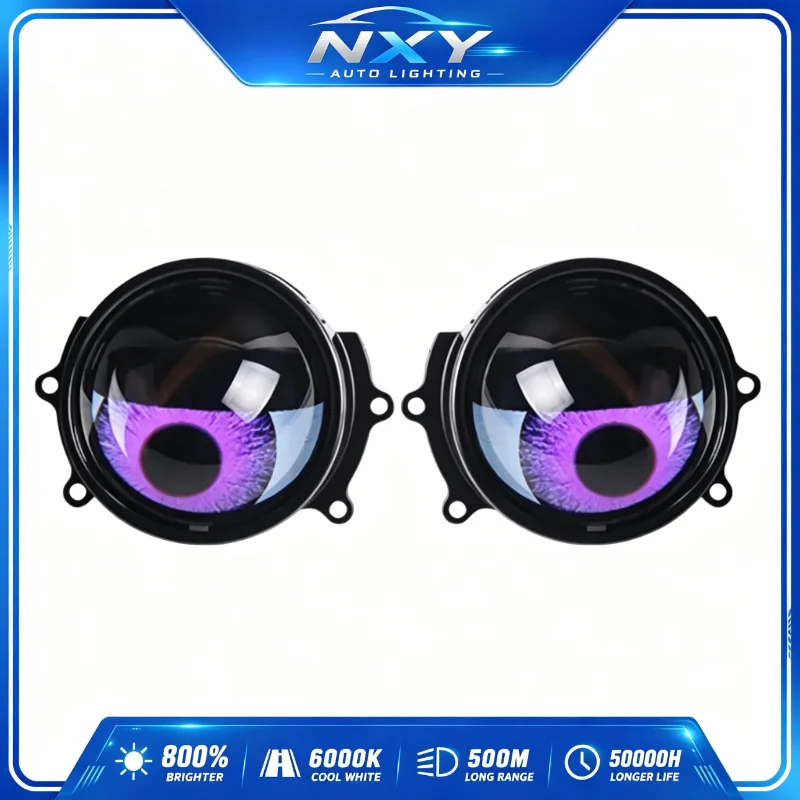 NXY NX63 APP Control 3 Inch LED Demon Eye 12V 8+1 Mode Red Purple Ice Blue Green Car Headlight RGB Decorative Lamp Retrofit Kit