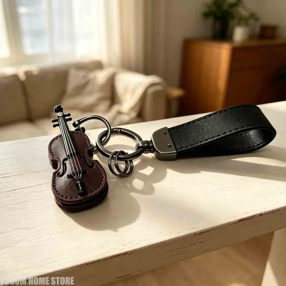 Crafted Leather Violin & Cello Keychain,musical Instrument Keychain, Miniature Music Violin Pendant Keyring for Figurines