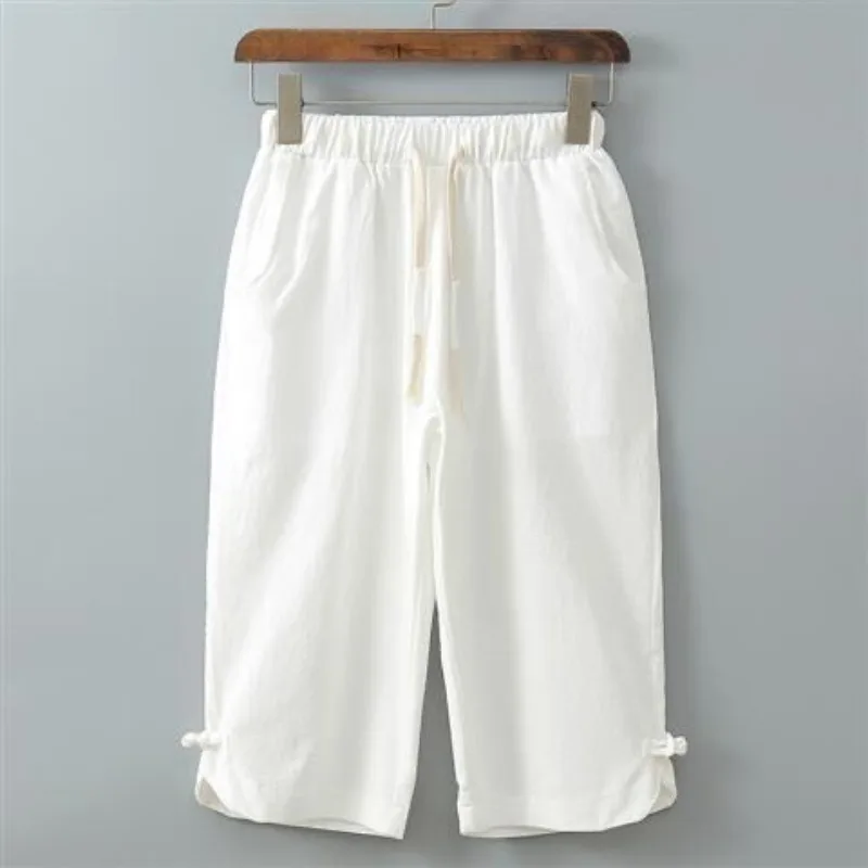 

Мужские шаровары в китайском стиле, лето 2025, тонкие повседневные бегуны, мужские брюки, уличная одежда, мужские брюки длиной до икры с принтом из ледяного шелка