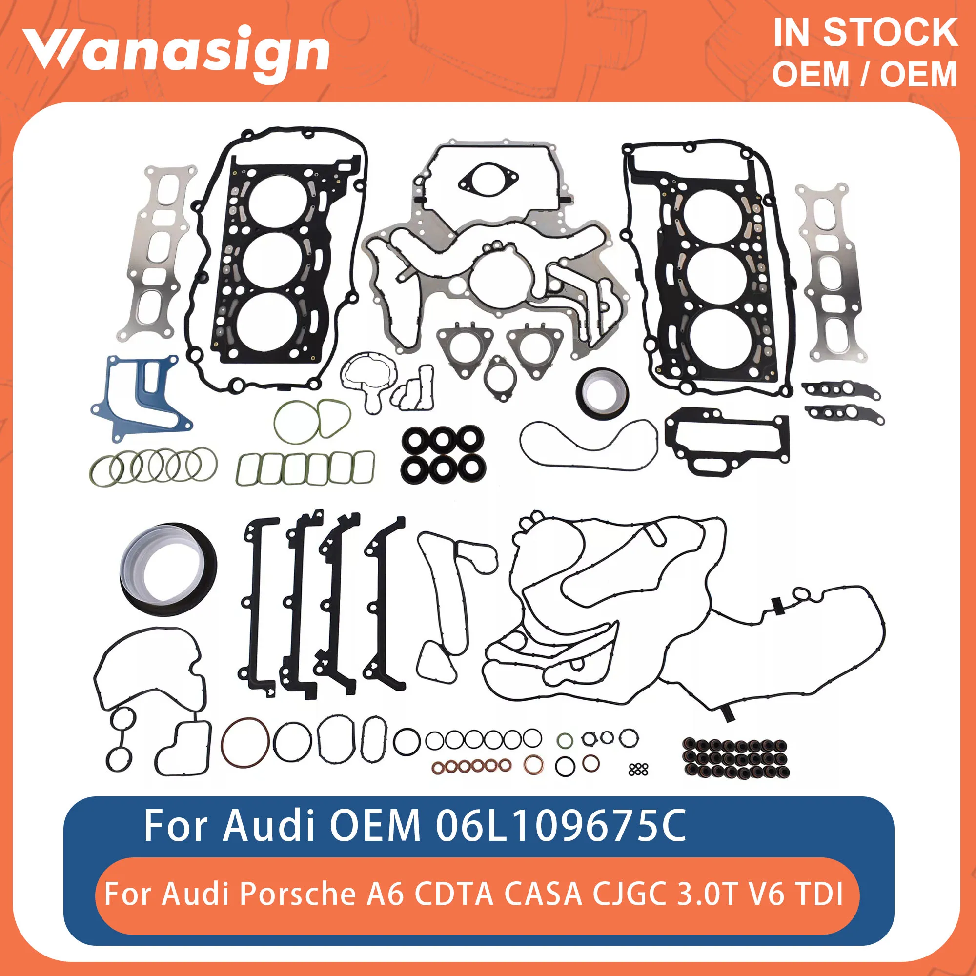

Engine Full Gasket Kit Fit 3.0 T Diesel For Audi Porsche A6 Q5 Q7 CDTA CASA CJGC 3.0T V6 TDI 06L109675C