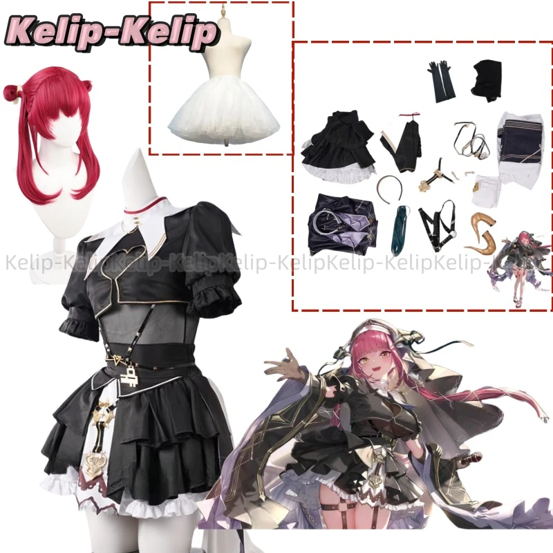 Anime Virtual YouTuber Houshou Marine Cosplay Costume Nun Maid Black Dress Headscarf Adult Woman Sexy Kawaii Christmas Suit