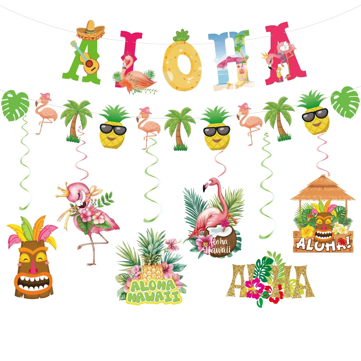 Гавайская тема баннер Алоха фламинго гирлянды Гавайский декор для свадьбы, дня рождения, летний счастливый Tik Bar Party Swirls