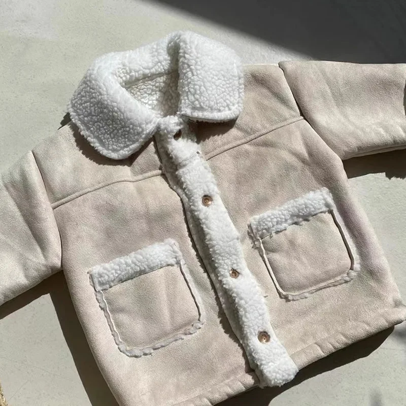 2024 Winter New Children Warm Coat Fashion Boys Girls Lamb Wool Jacket Baby Casual Fleece Coat Kids Toddler Plus Velvet Clothes