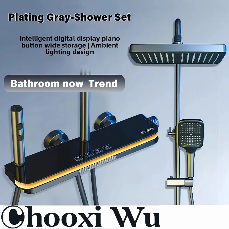 

Digital Display Shower Set Shower Faucet System Set Hot Cold Piano Button With Ambient Light Bathroom Faucet Shower Head