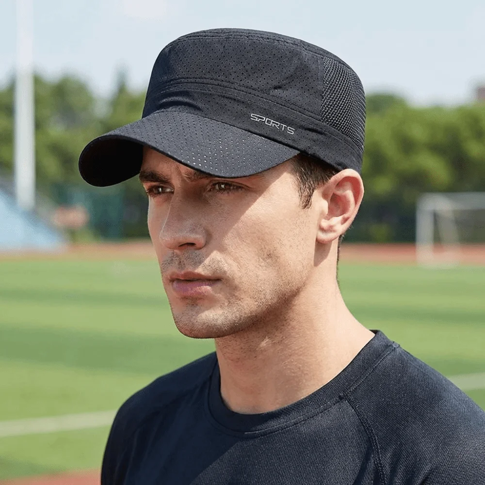 

Casual Mesh Flat Top Hat Adjustable Solid Color Flat Peaked Cap Lightweight Quick Drying Men’s Sun Hat Travel