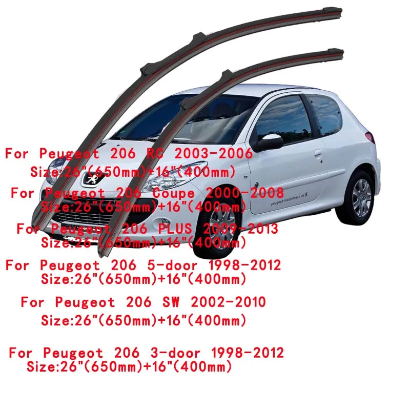 For Peugeot 206 206+ CC SW RC Hatchback 1998-2012 Car Windshield Wiper Blade Front Windscreen Brushes Washer Accessories Window