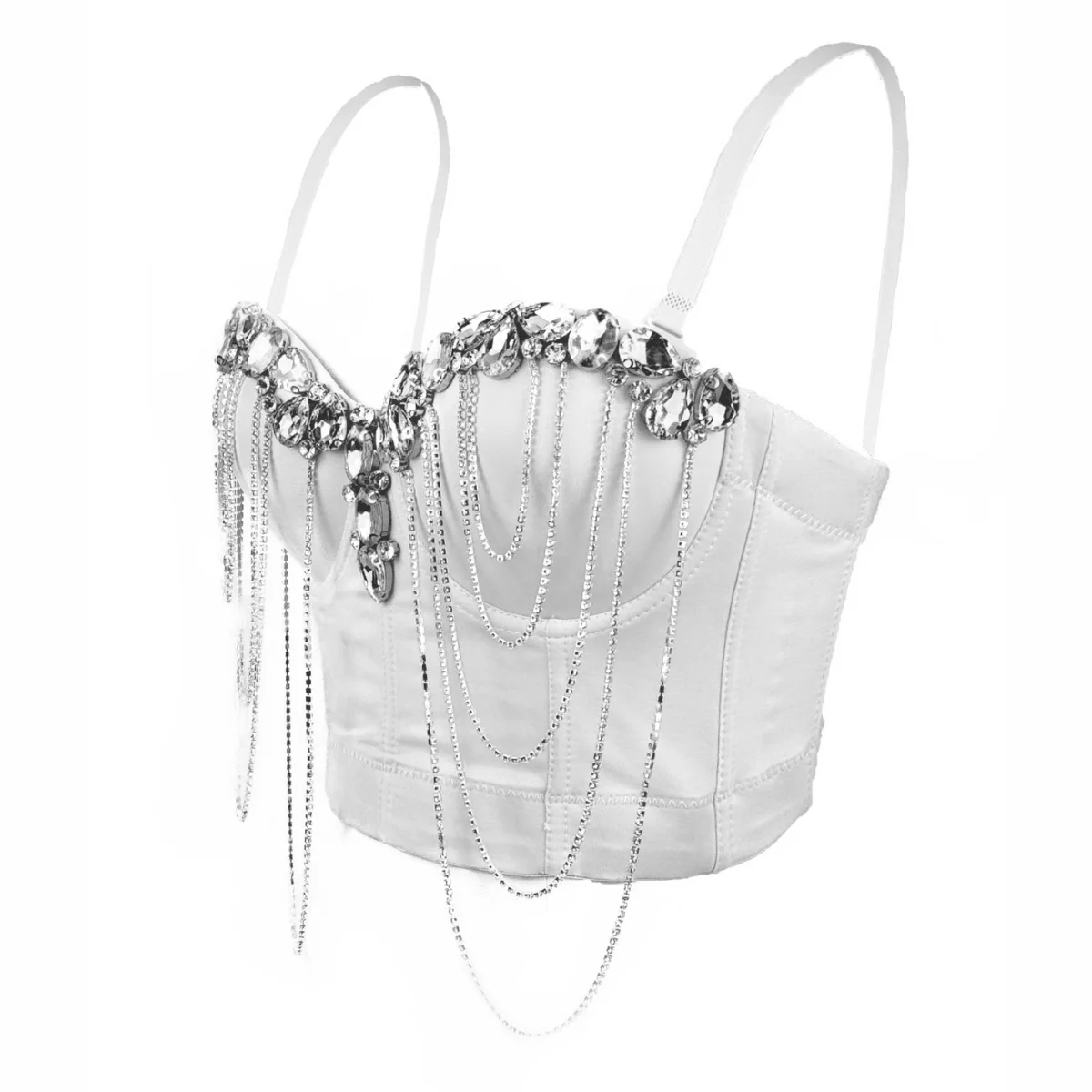 

White Chain Diamond Corset Crop Tops Slim Fit Camisole Women Bra Top Sexy Lingerie Party Cute Clothing Rave Bustier Summer Vests