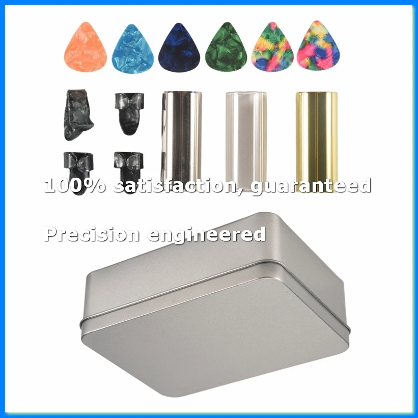 Guitar Slide Set Of 1 Glass Slide, 1 Steel Slide and 1 Brass Guitar Slide, 6 Pcs Guitar Picks and 4 Finger Picks-A73M