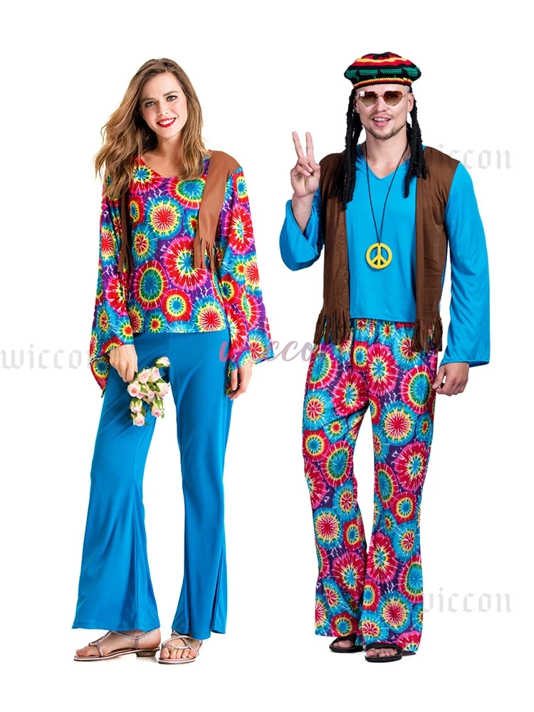 

Hippie Retro 60s-70s Cosplay Costume Halloween Purim Party Dress Outfit for Adult Men Women