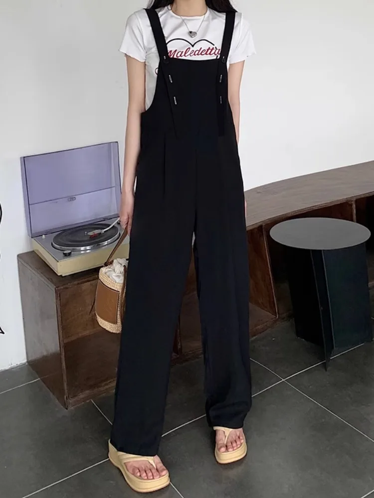 Mode Frauen schwarz Overalls Sommer neu plus Größe hohe Taille weites Bein Hosenträger Hose Freizeit lose weibliche Overalls