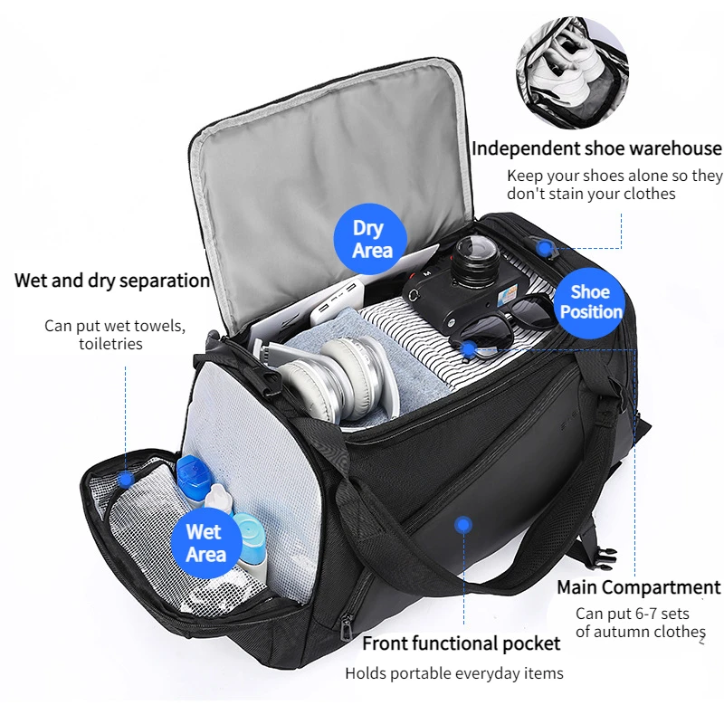 Men's Travel Bags Large Capacity Fitness Training Bag Sports Handbag Dry and Wet Business Travel Luggage Bags with Shoe Space