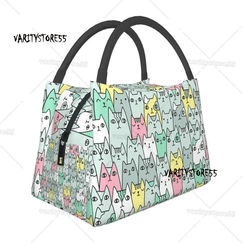 

Cute Colorful Cats Lunch Boxes Women Adorable Kittens Cooler Thermal Food Insulated Lunch Bag Travel Work Pinic Container