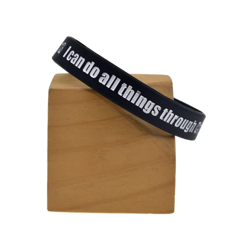 50 Stück Philippier 4:13 Ich kann alles durch Christus, der mich stärkt, Silikonarmband, religiöse Partygeschenke, Armreif – Detail 2