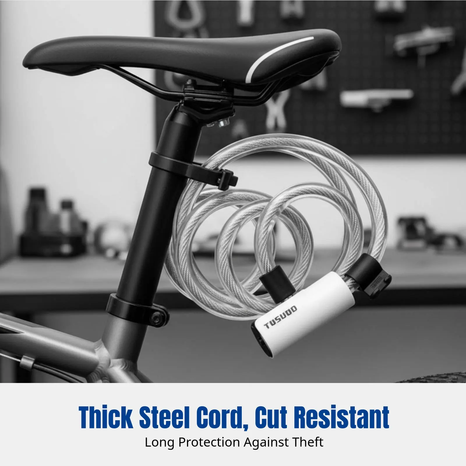 

Bike Lock, Anti-Theft Wire, Portable Trail Cycling Accessory, Waterproof PVC Coating, Key Lock, Compatible with E-Bike