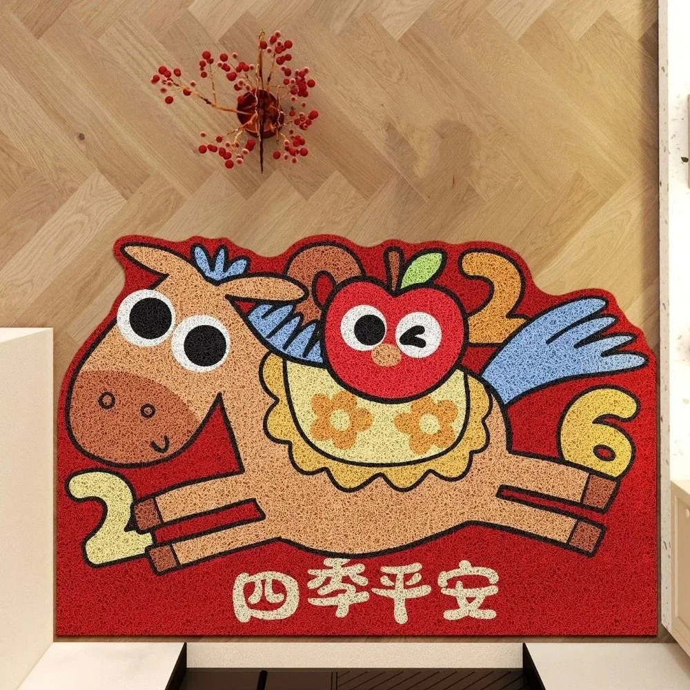 

Cute Anti-slip Chinese New Year Doormat Wear-Resistant Cartoon Entrance Mat Red Stain Proof Welcome Mat Door Entrance