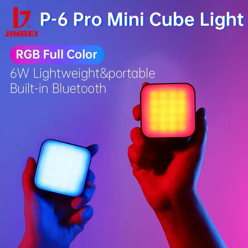 Luzes de Vídeo LED RGB JINBEI P6pro Cube Light, Iluminação Mini para Câmera, Lâmpada de Painel com Bateria, Kit de Estúdio Fotográfico, Luminária