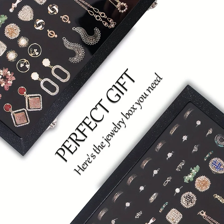 Tampa De Vidro Para Exibição De Jóias, Suporte Do Anel, Caixa De Armazenamento, 100 Groove