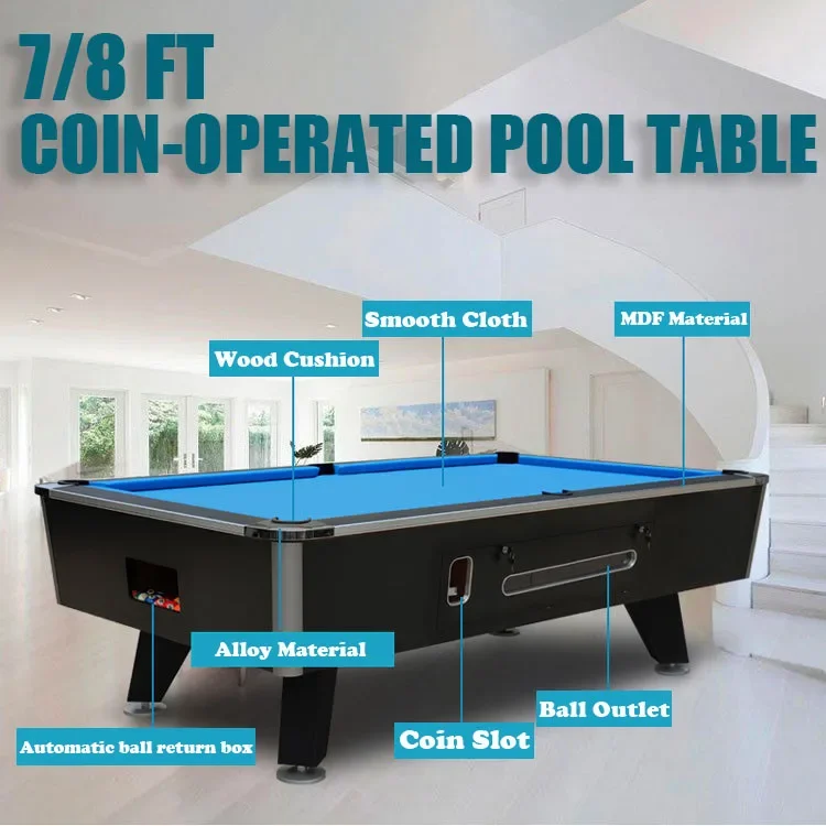 

-White commercial professinal 7ft 8ft coin-operated token billiard snooker pool table with coin operated slate op mechanism