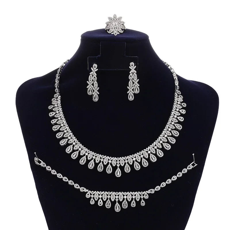 

Jewelry Set HADIYANA Charming Ladies Wedding Party Necklace Bracelet Ring Earrings Set High Quality Zircon CN2166 Christmas Gift