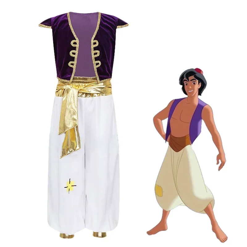 Disfraces de Cosxie Aladino para niños, disfraz de Príncipe Árabe Aladino, chaleco, pantalones, conjunto para niños, ropa de fiesta de Halloween