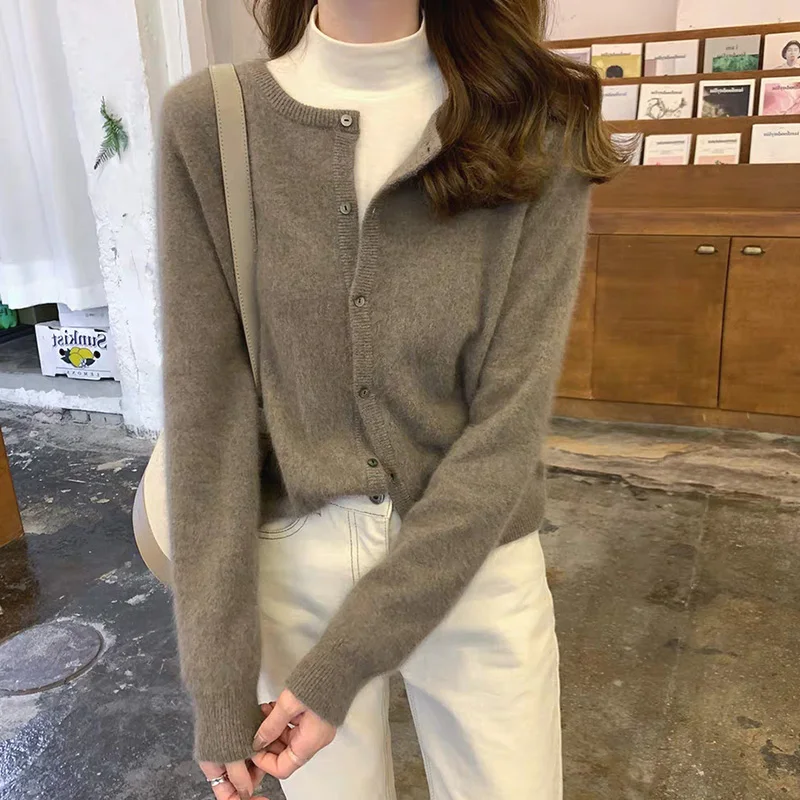 Women Cardigans Sweater Autumn Winter O-neck Knitted Cashmere Cardigan Solid Long Sleeve Single Breasted purple Sweaters Lady