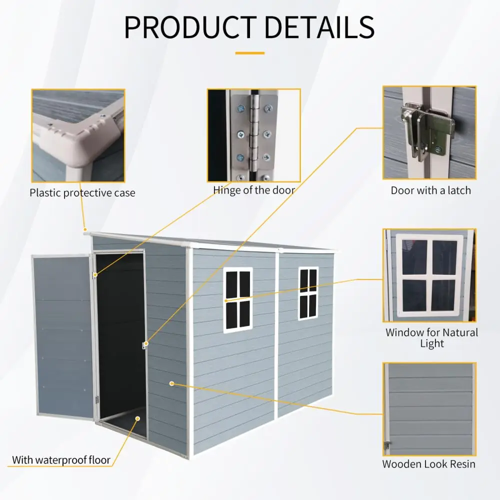 4x8ft Outdoor Storage Shed Floor & 2 Windows, Lockable Double Door Resin Vents, Waterproof Garden Shed Backyard  Customized - view 3