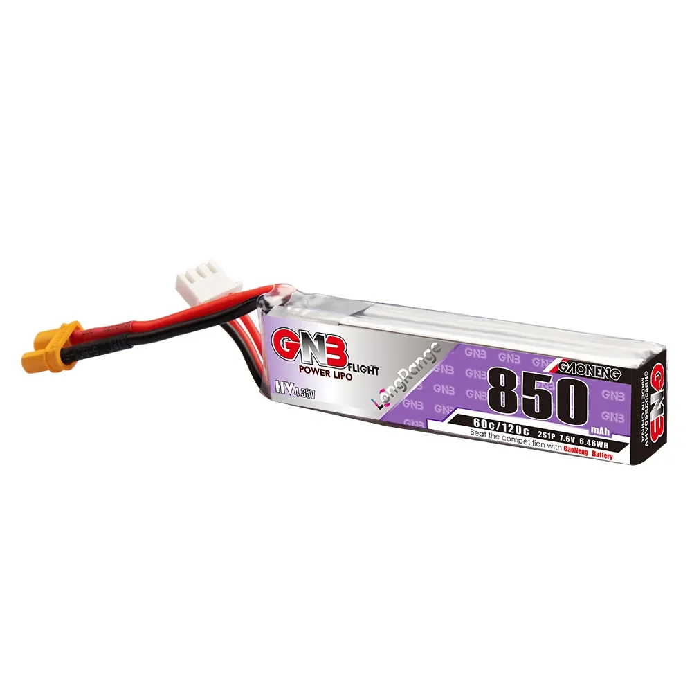 GAONENG GNB LiPo Battery 850mAh 2S 7.6V 60C Long Range With XT30 Plug  For RC FPV Whoop Frame Kit Tinywhoop Racing Drone view 4