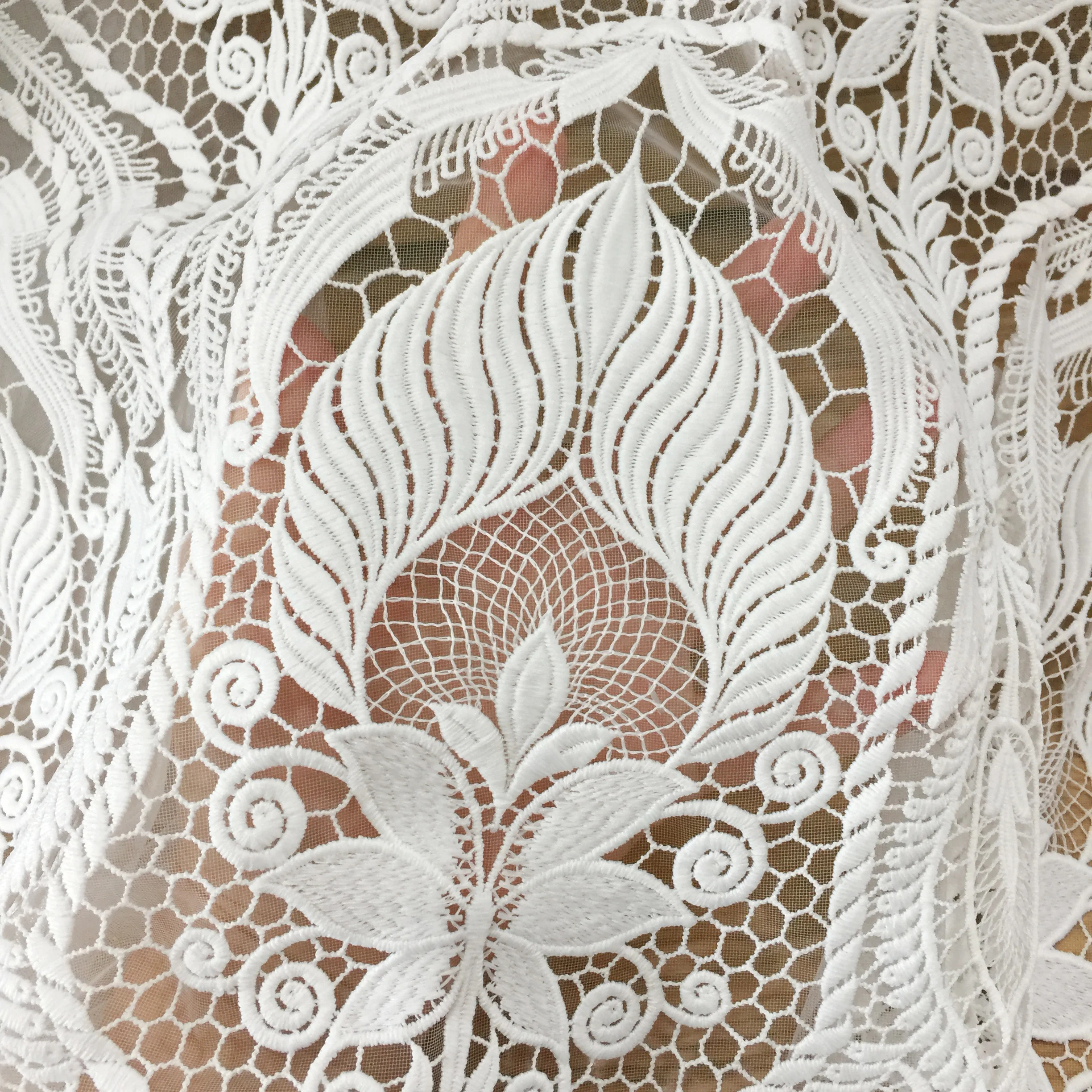 Milk Silk Hollow Lace Fabric, Bridal Wedding Dress Fabric, DIY Accessories, Off White, RS4015