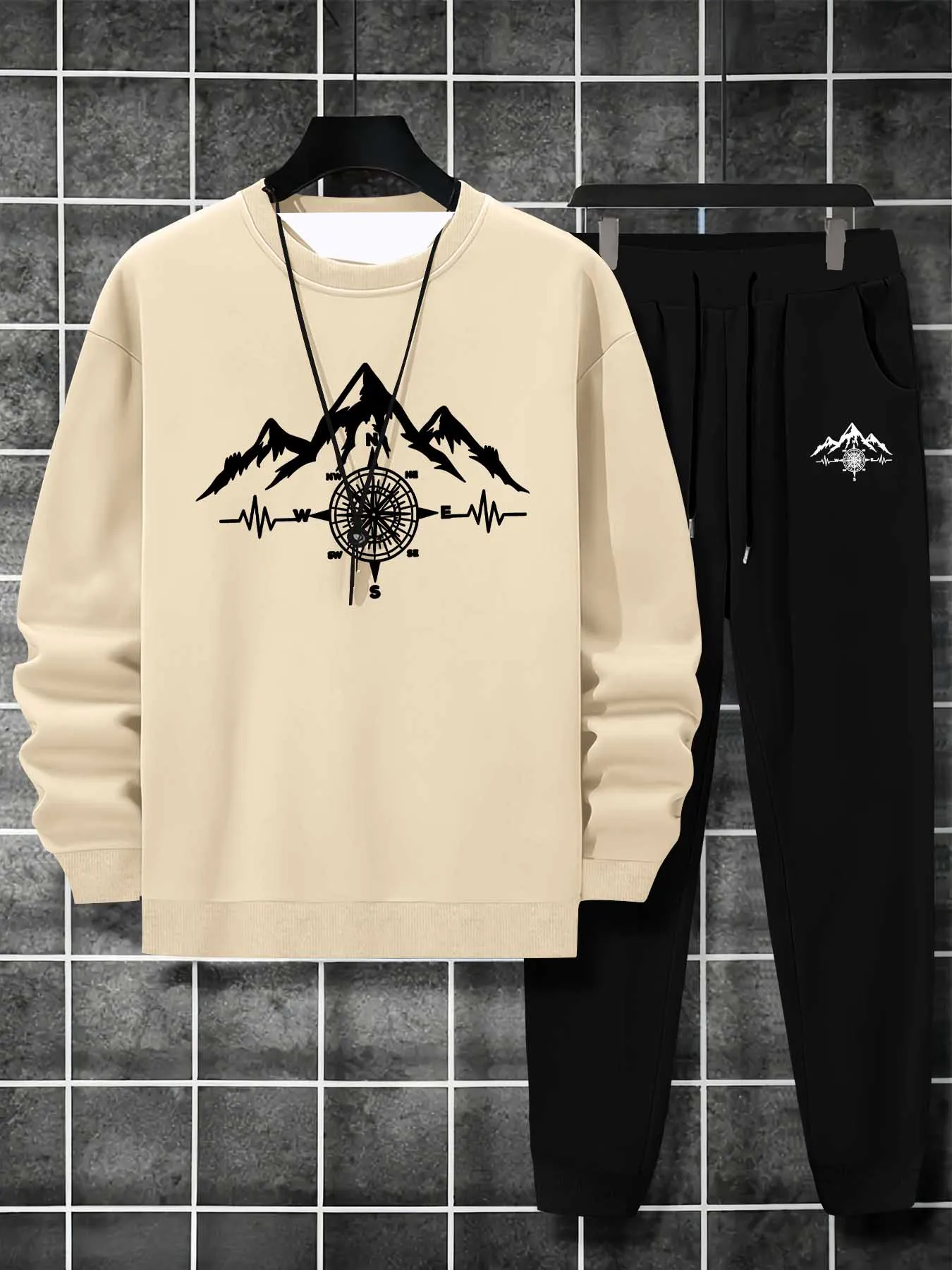 2025 خريف/شتاء جديد Y2K طقم رياضي رجالي بسيط ثلاثي الأبعاد مطبوع موضة مناسبة للرجال الشارع الترفيه اليومي 2 قطعة مجموعة #2