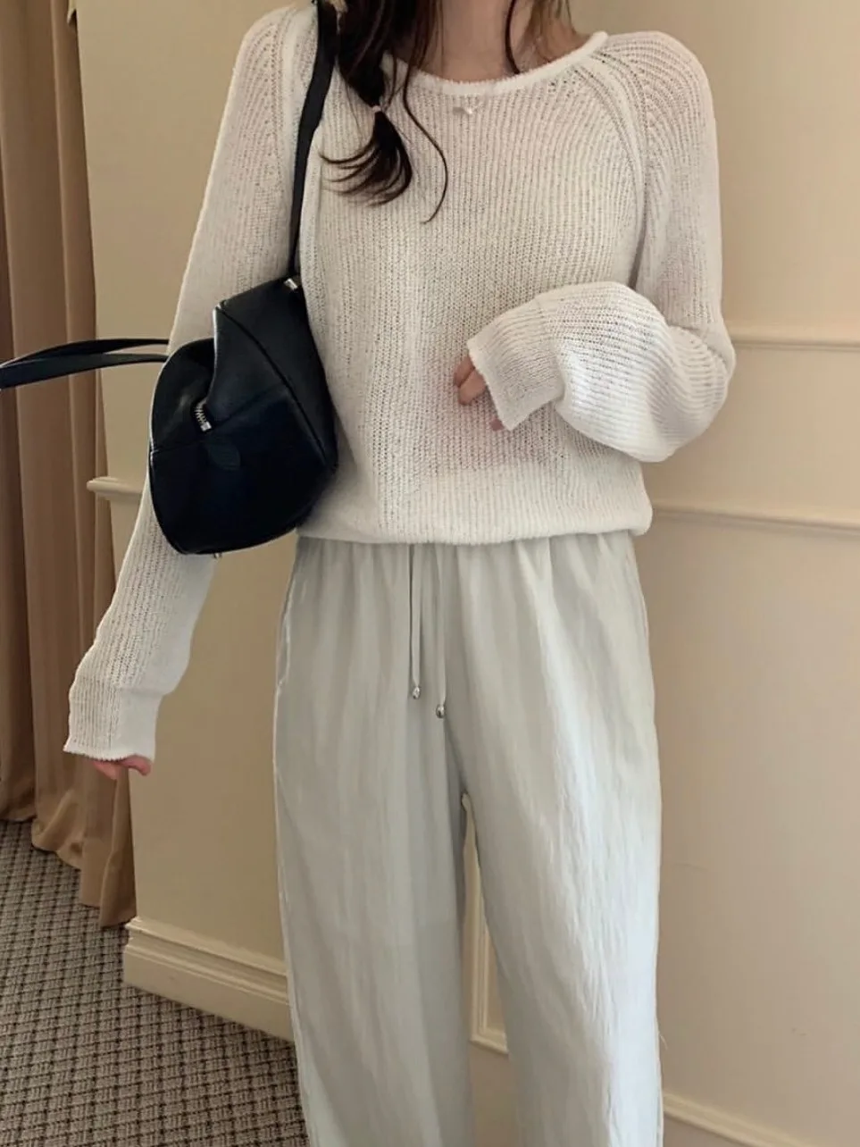 

Early Autumn New Long Sve Knitted Women's irt Korean Sle oulder Insert round Ne Pullover Air Conditioner Cover Sof...