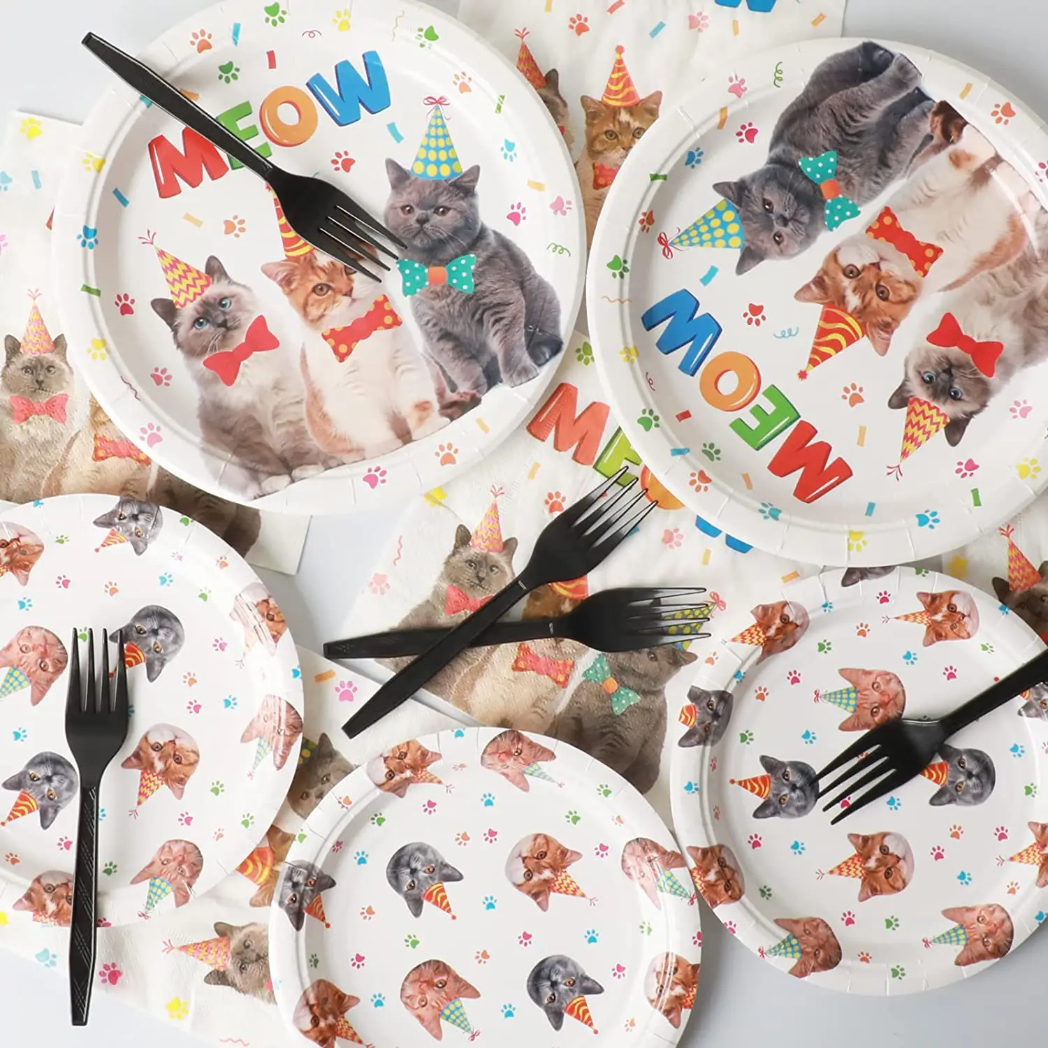 Kitten Party Supplies Set papierowe talerze i kubki serwetki obiadowe dekoracje na imprezę urodzinową Paw Cat Kids jednorazowe Tablewares