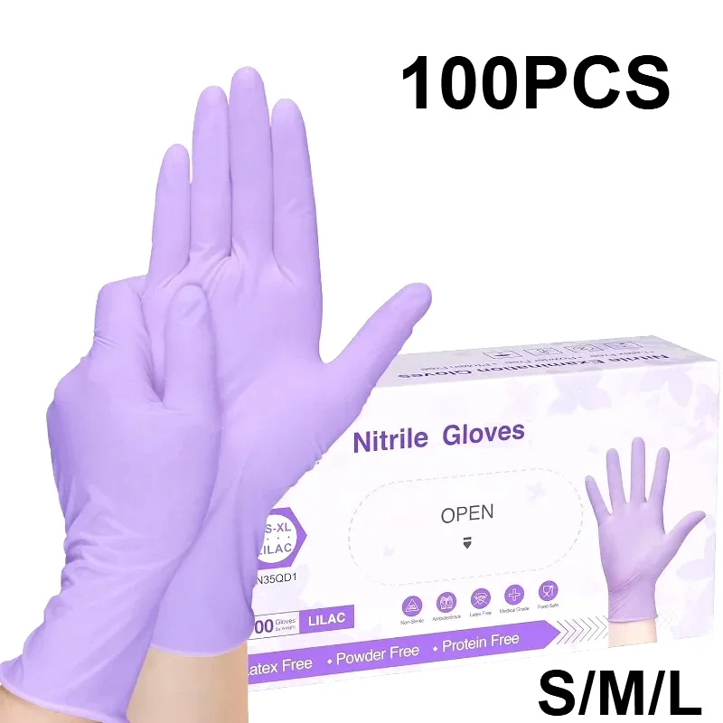 10-100pcs Disposable Purple Nitrile Gloves Latex Free Waterproof Suitable for Kitchen Food Processing Beauty Salon Work Glove