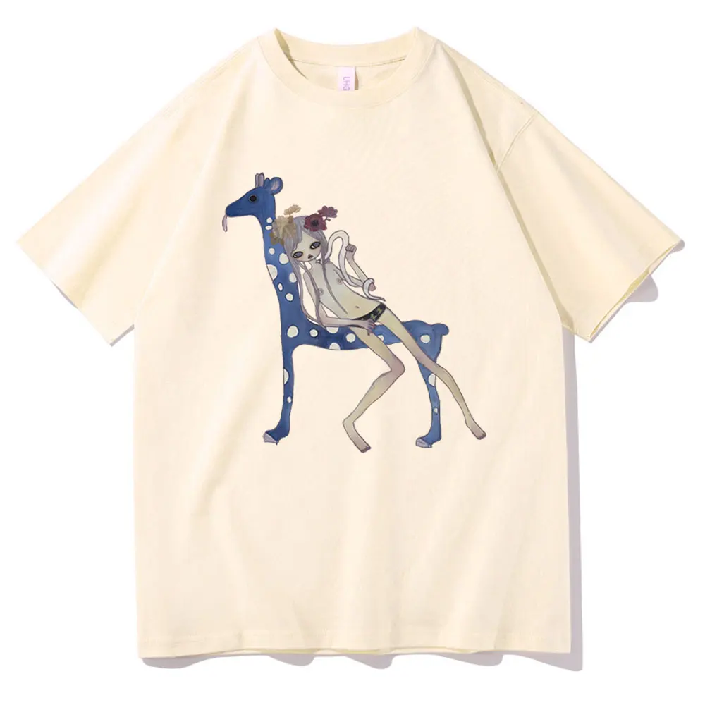 Yoshitomo Nara Aya Takano Cute Girl Giraffe and Snake Print Tshirt Men Women Casual Oversized T-shirt Male Funny Cartoon T Shirt