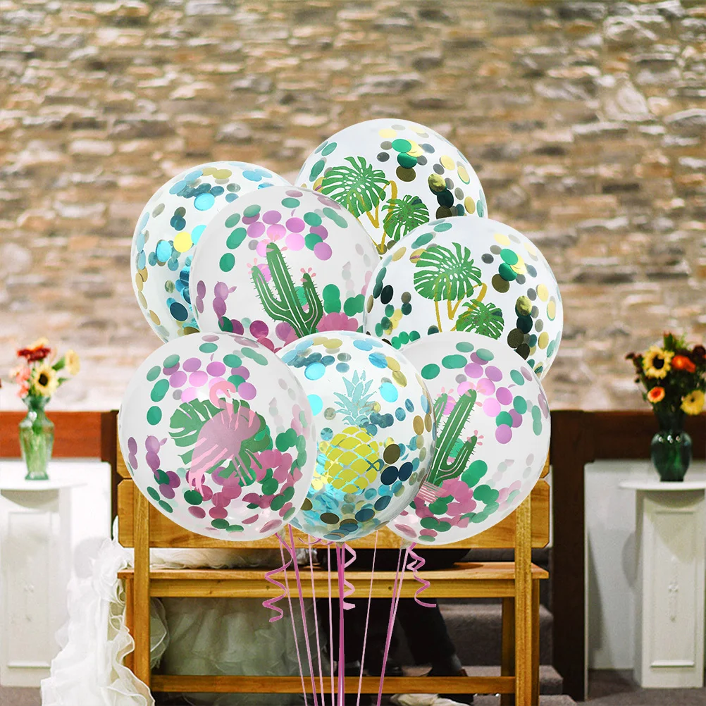 

6Pcs Confetti Balloons Tropical Flamingo Pineapple Turtle Leaf Cactus 12 Inch Hawaii Party Supplies Decoration