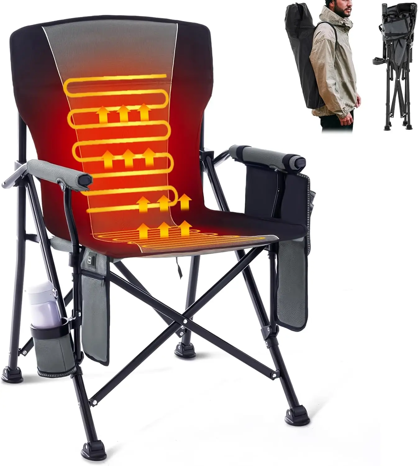 

Heated Camping Chair with 3 Heat Levels - Portable Folding Chair for Patio, Grey