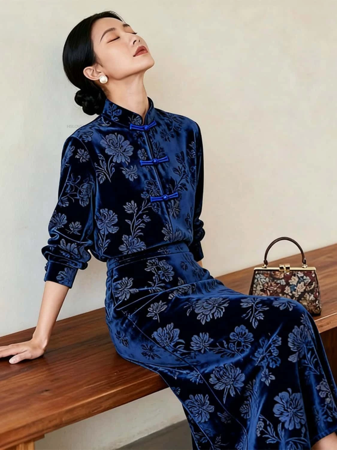 New Autumn/Winter Minimalist Fashionable High-end New-Chinese Style National Trend Two-piece Set Top And Skirt Floral Dress