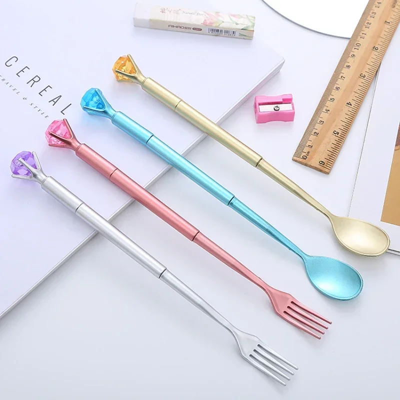 48PCS Box Tableware Modeling Rollerball Pen Creative Diamond Spoon Fork Student Fountain Pen Office Stationery Signature Pen B