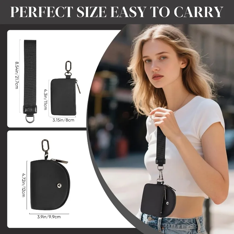 Women's Mini Keychain Wallet Wristlet Dual Zip Pouch Fashionable Premium Trendy Elegant Portable Compact Coin Purse