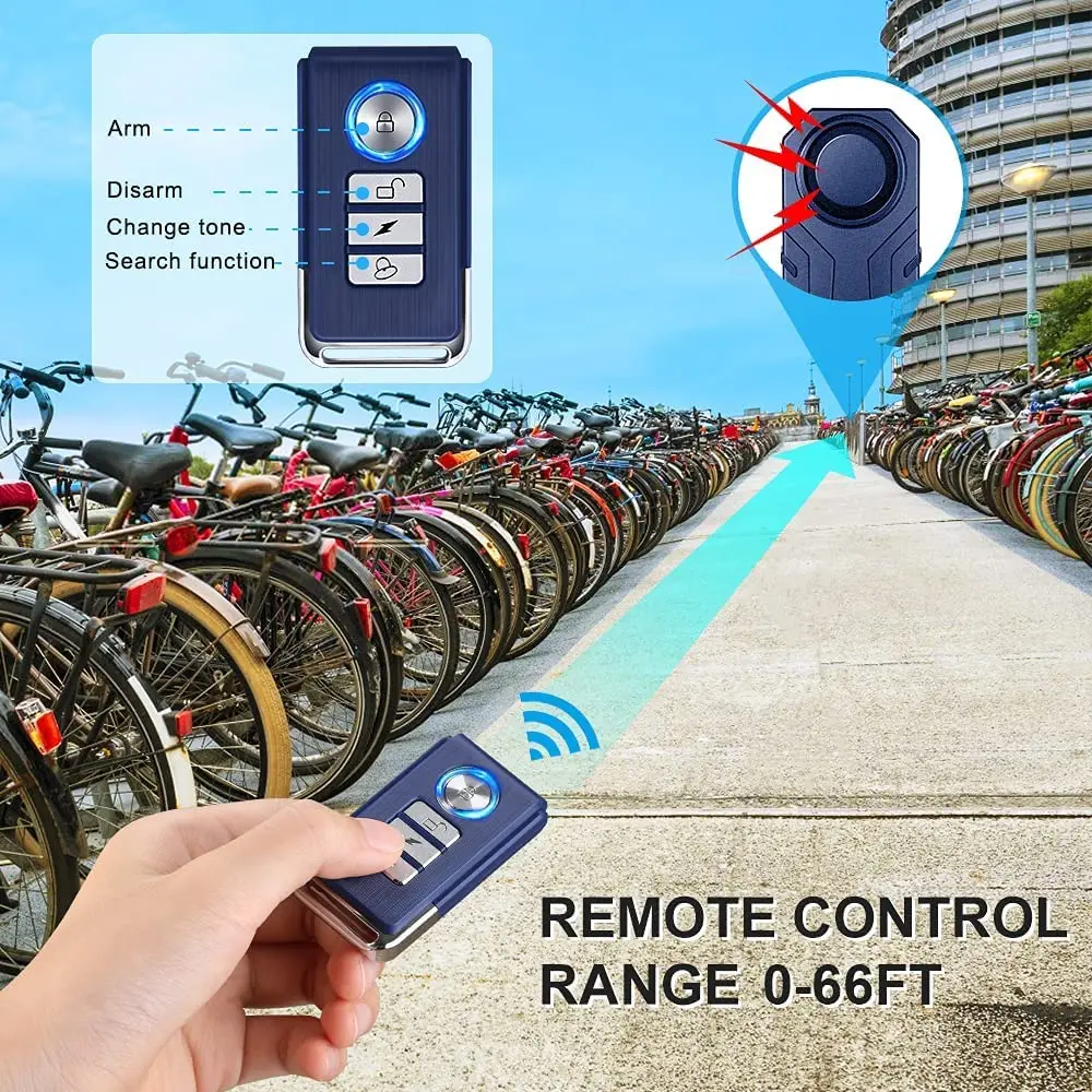 ELECTOP 113dB Wireless Bicycle Alarm Anti-Theft Bicycle Motorcycle Alarm Remote Control Vibration Motion Sensor Bike Detector