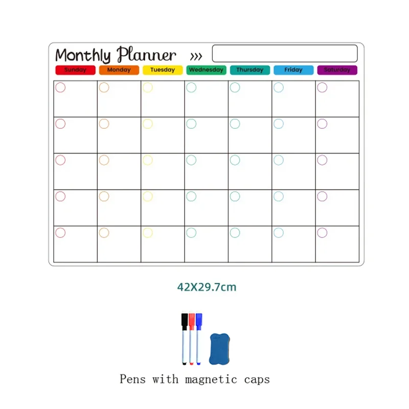 Calendario magnetico frigorifero Piano mensile e settimanale Lavagna calendario da tavolo Cancellabile a secco adesivo frigorifero bacheca A3