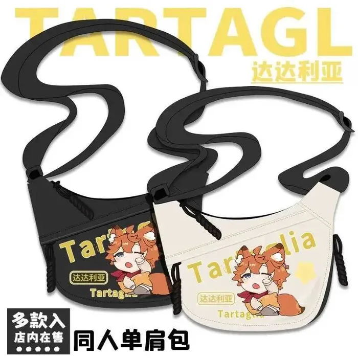 

Cos Tartaglia Fatui Cute Q Edition с мультяшным принтом, дорожная сумка, косая холщовая сумка, подарок, аниме-игра