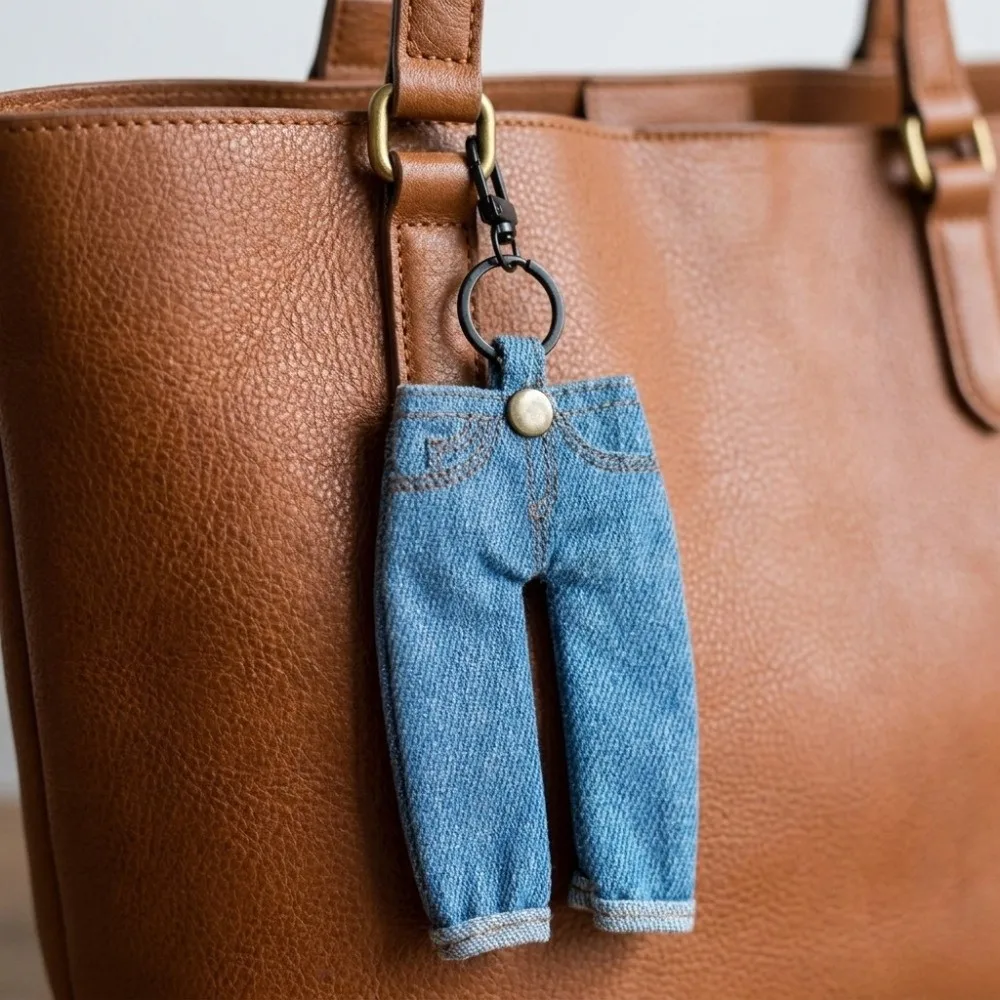 Cute Creative Mini Denim Jeans Pen Holder Skirt Denim Blue Keychain Lightweight Bag Charm Stationery Pouch Office