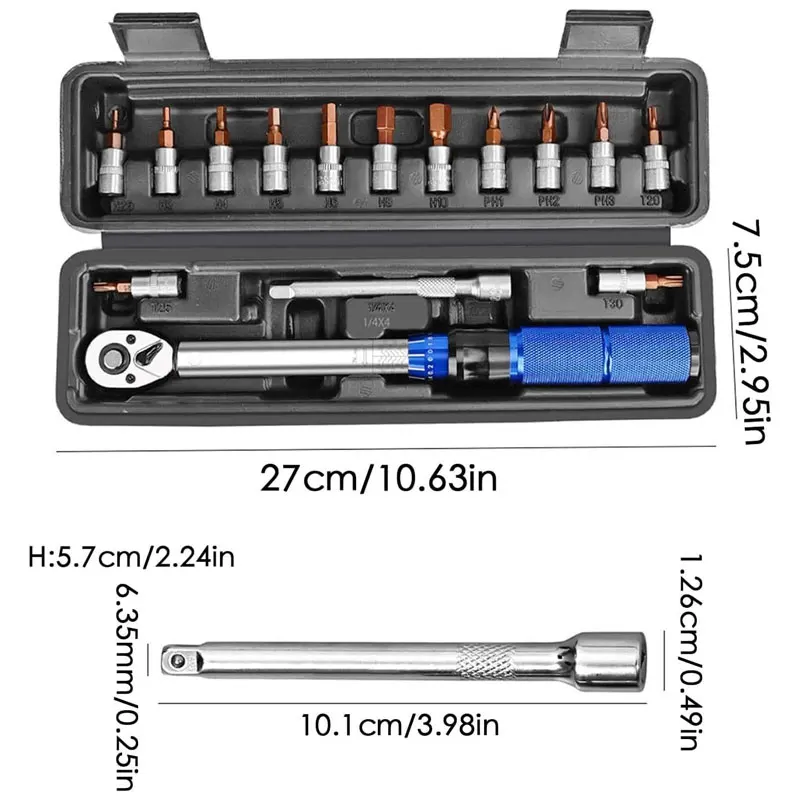 

Набор из 15 предметов: Велосипедный динамометрический ключ 1/4 дюйма, регулируемый 2-24 Нм, двунаправленный шестигранный ключ для обслуживания, ремонта и сборки велосипедов